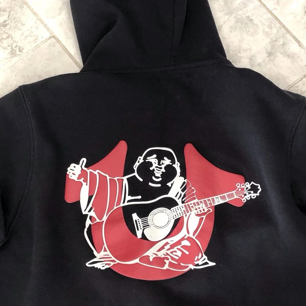 True Religion Buddha‎ Hoodie Men's Large Black Full Zip Graphic Streetwear Y2K